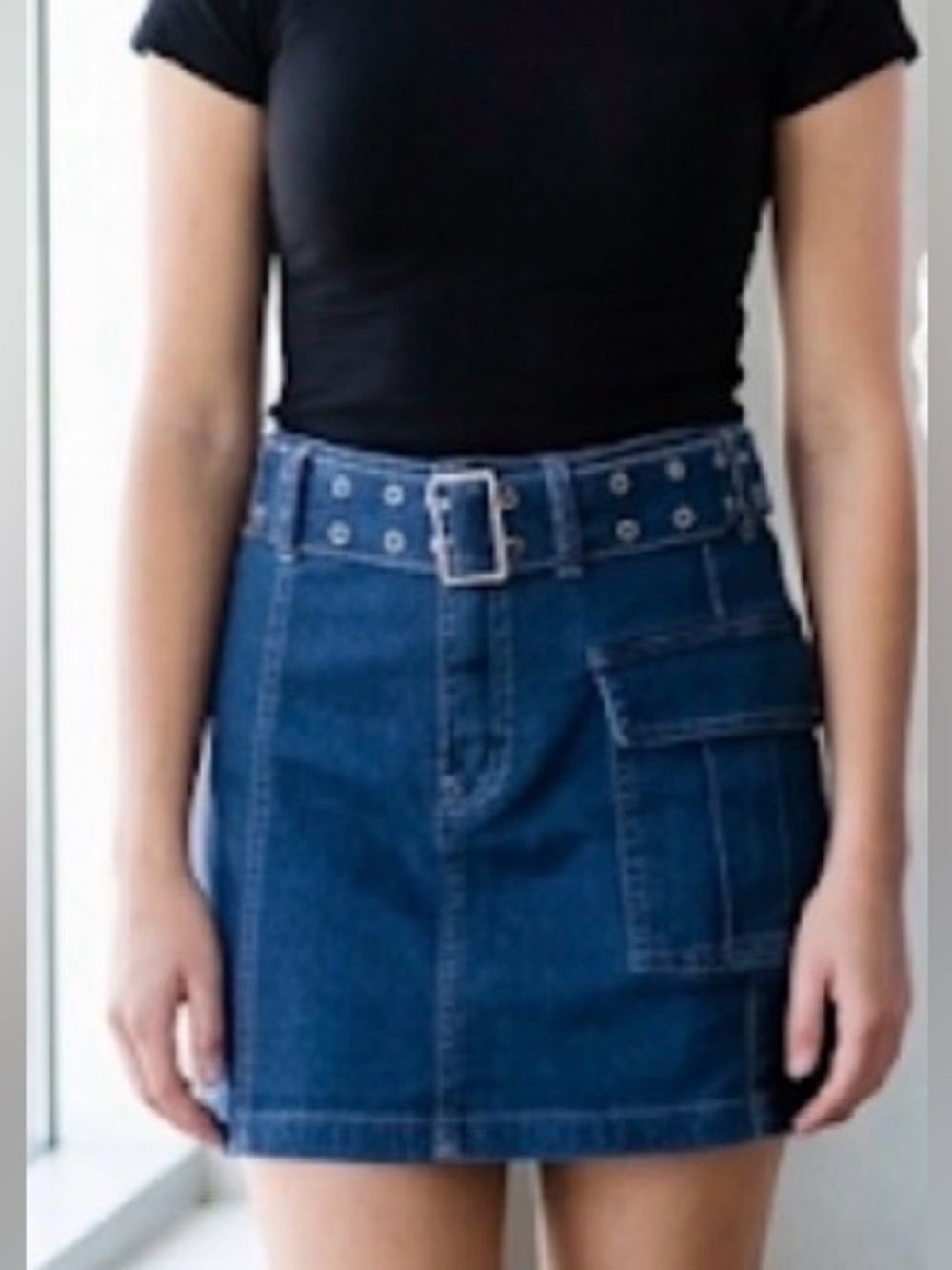 Denim Mini Skirt with Grommet Belt size medium NWOT